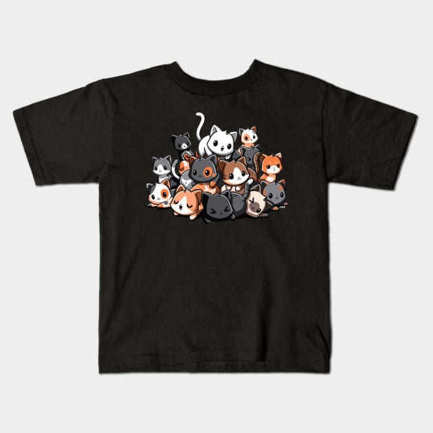 Cat Pile Kids T-Shirt by Sweet Miya